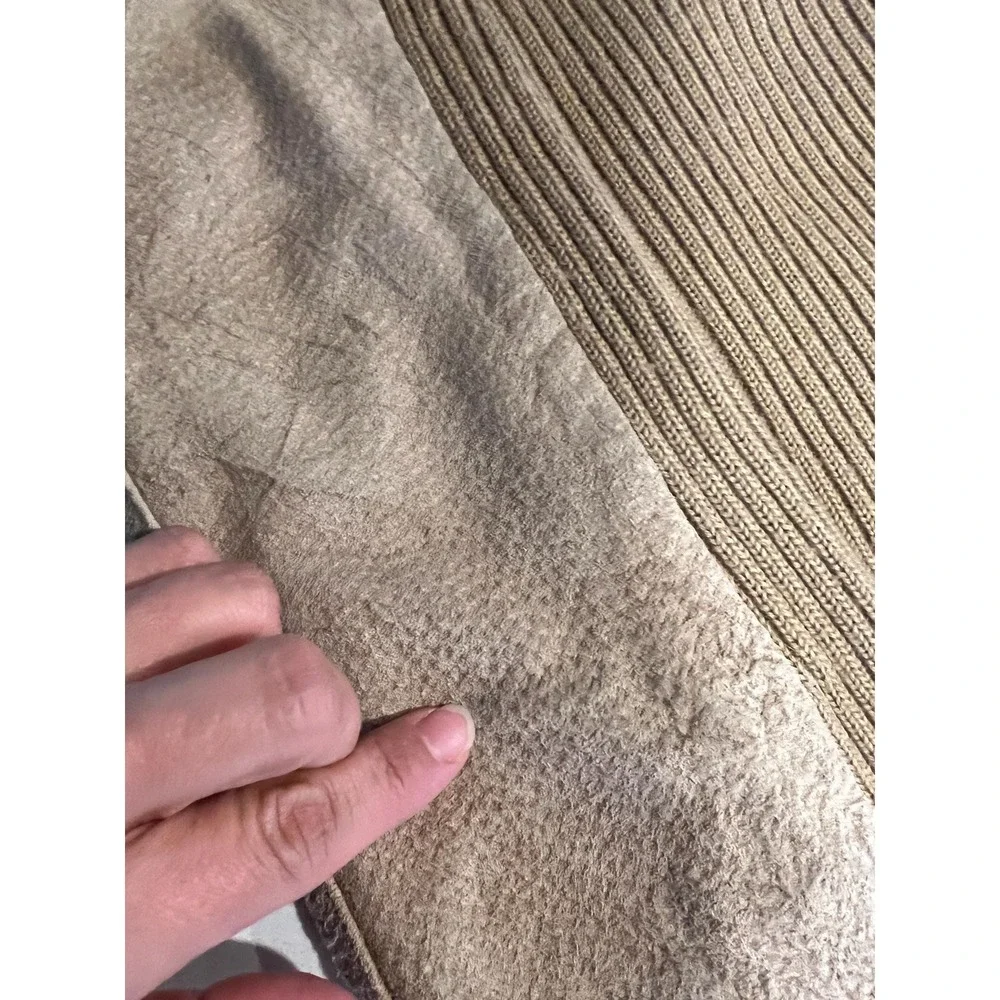 Vintage Leather Suede Knit Jacket Tan Zip Up Fitted Equestrian Minimal 90s‎